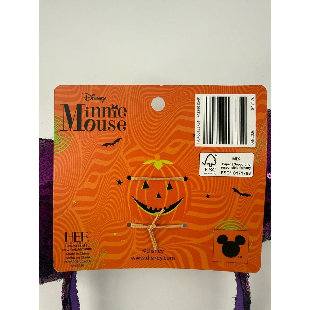 Disney Minnie Mouse Halloween Purple Sequin Bat Bow Headband Ears MM3116